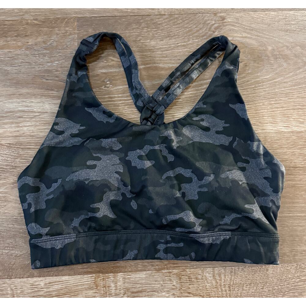 Fabletics Camo Strappy Sports Bra Black Medium Support XXS